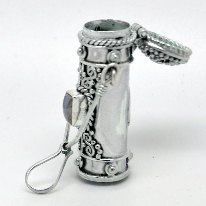 Silver Insanity - Poison Bottle - Tall Sterling Silver Pillbox Urn Pendant: Amethyst