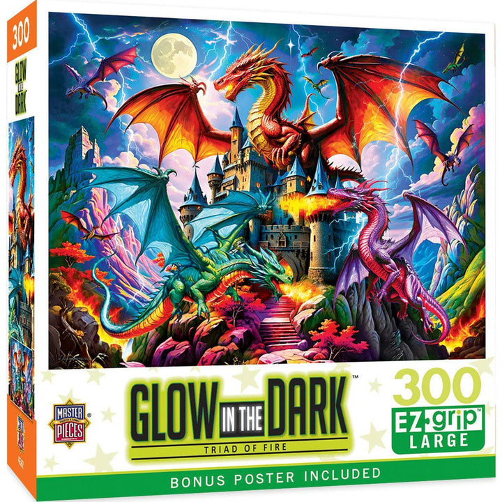 MasterPieces Puzzles - Glow in the Dark - Triad of Fire 300 Piece EZ Grip Jigsaw Puzzle