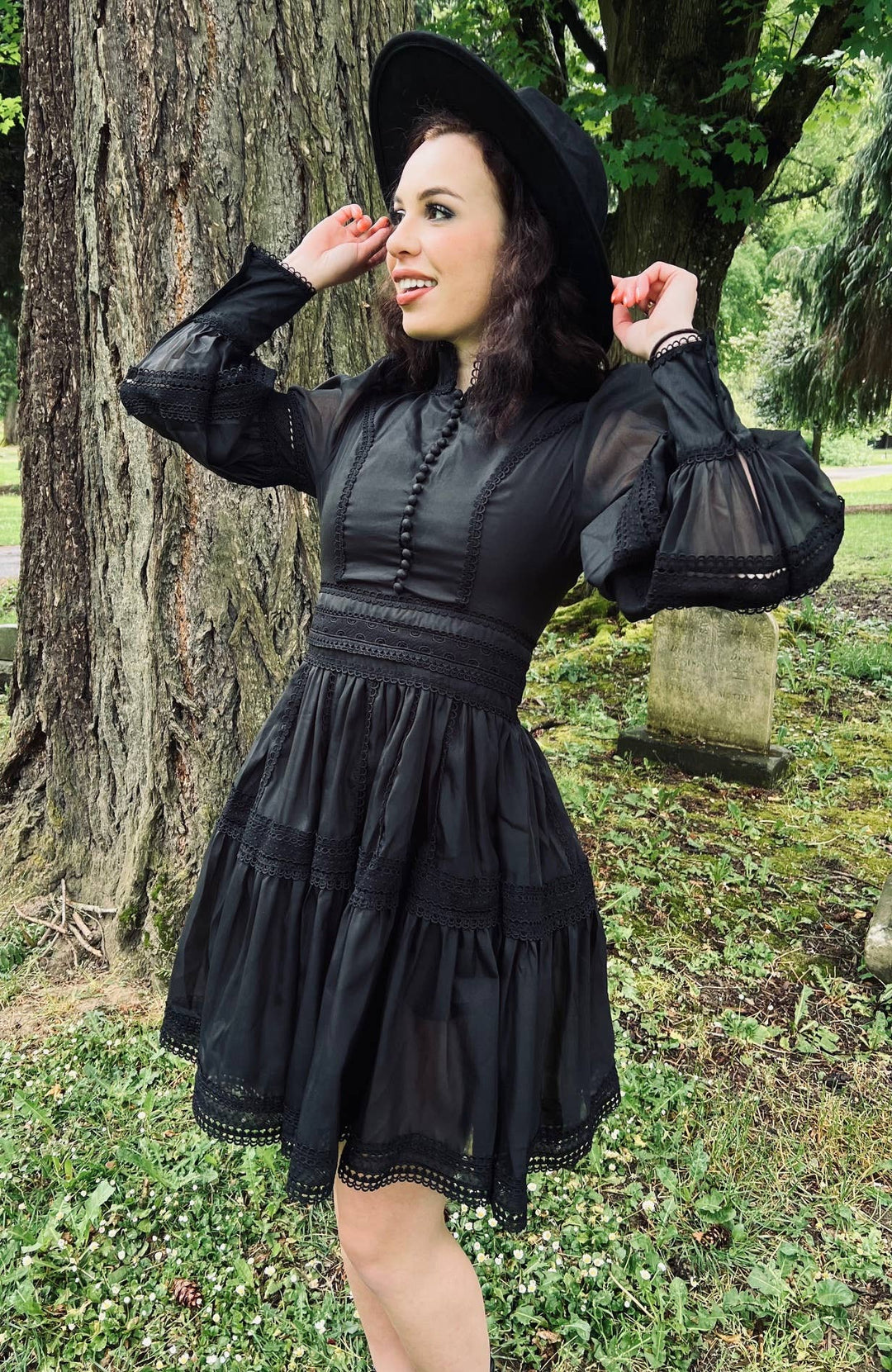Morgana Dress, Romantic Victorian Inspired Party Dress - BLACK
