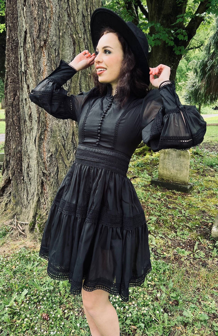 Morgana Dress, Romantic Victorian Inspired Party Dress - BLACK