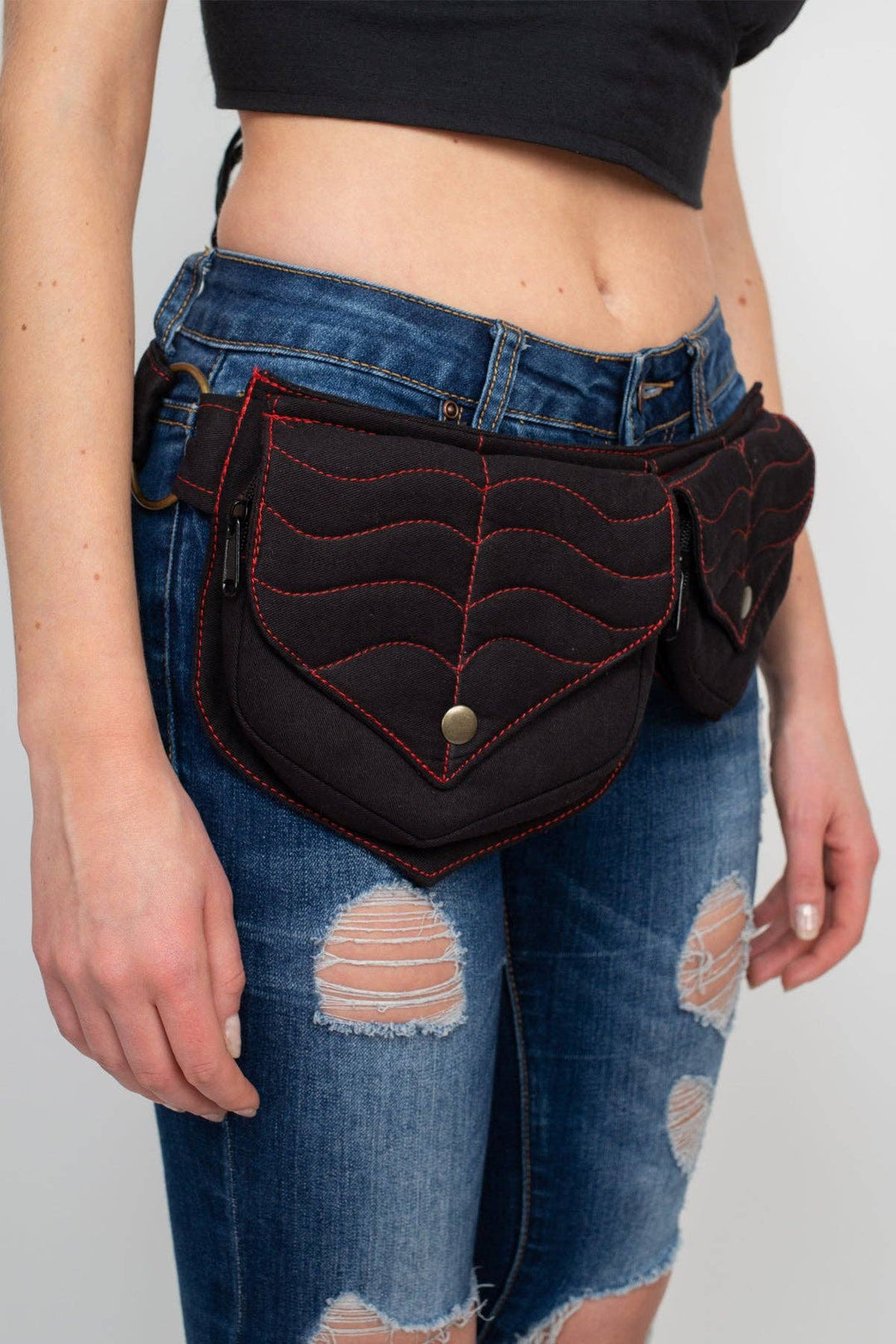 Lakhays Collection Inc. - Cotton two Leaf Pocket Waist Belt: Black / One Size