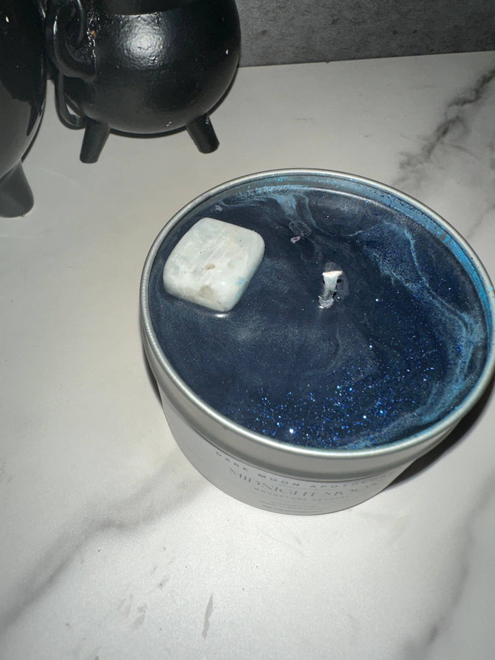 The Dark Moon Apothecary - Midnight Moon 8oz Soy candle with Moonstone Crystal
