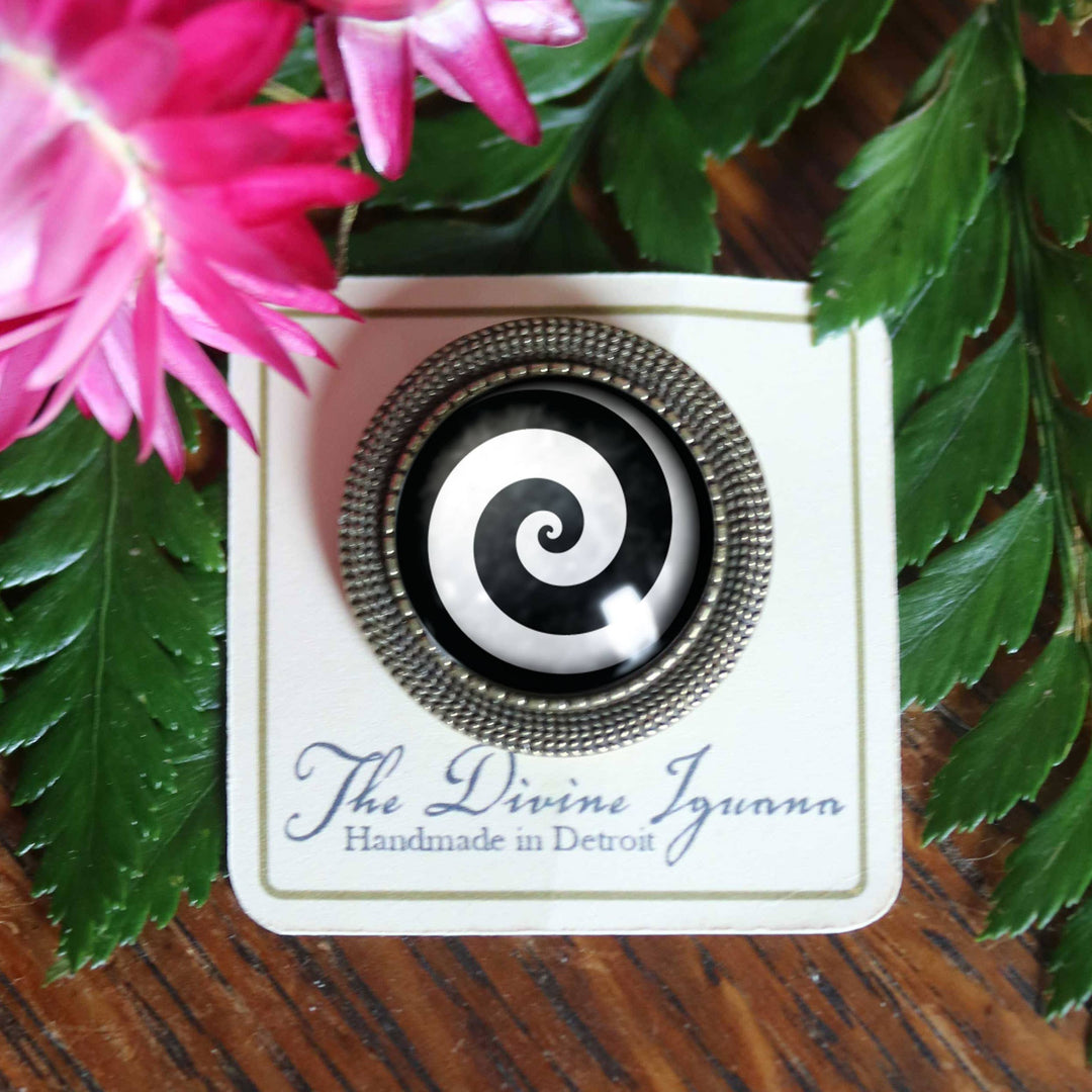 Black and White Spiral Goth Halloween Brooch