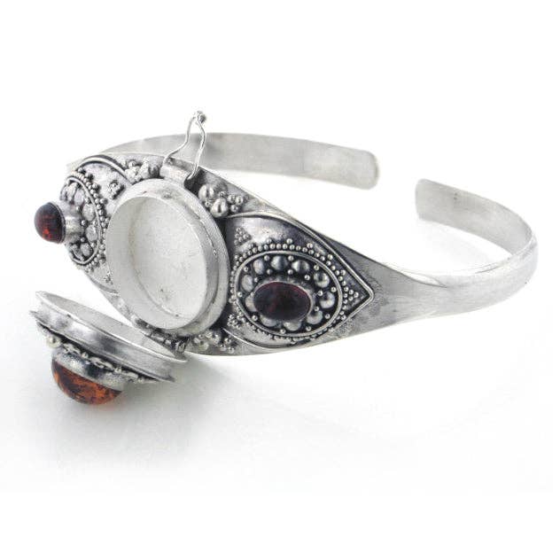 Silver Insanity - Gothic Silver Amber Poison Box Locket Cuff Bracelet