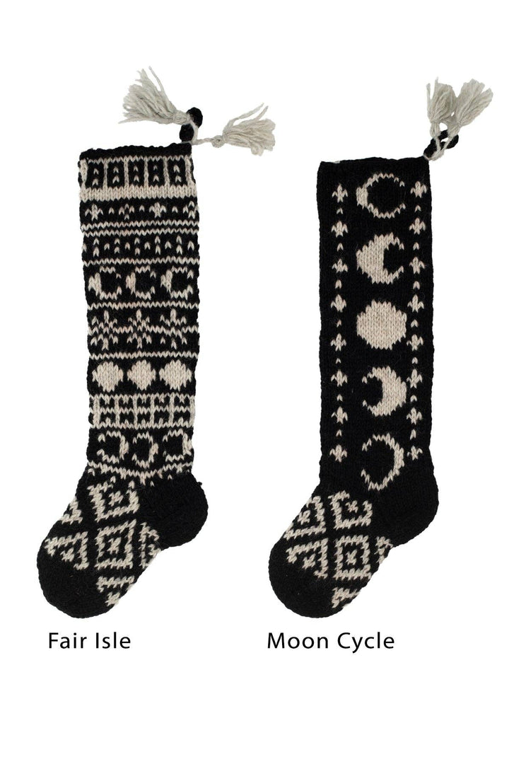 Lakhays Collection Inc. - Pure Wool Handcrafted Celestial Hand Knit Felt Home Stocking: Moon Cycle / One Size