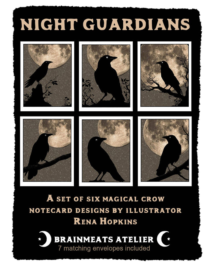 Brainmeats Atelier - Night Guardians – Boxed Crow Moon Notecard Set