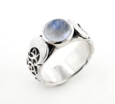 Silver Insanity - Sterling Silver Lunar Moon Phases and Rainbow Moonstone Ring