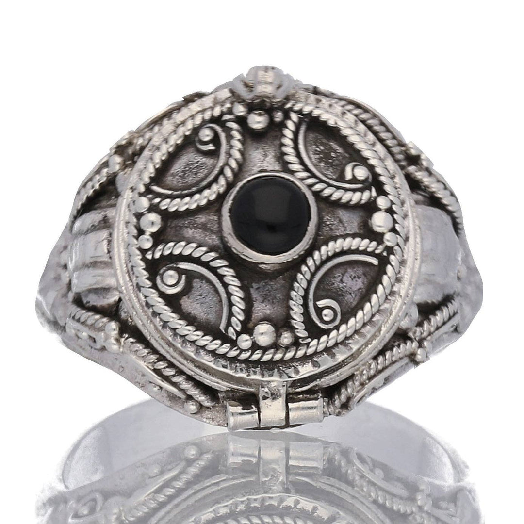 Silver Insanity - Medieval Ringed Cross Poison Locket Sterling Silver and Black Onyx Ring: 7