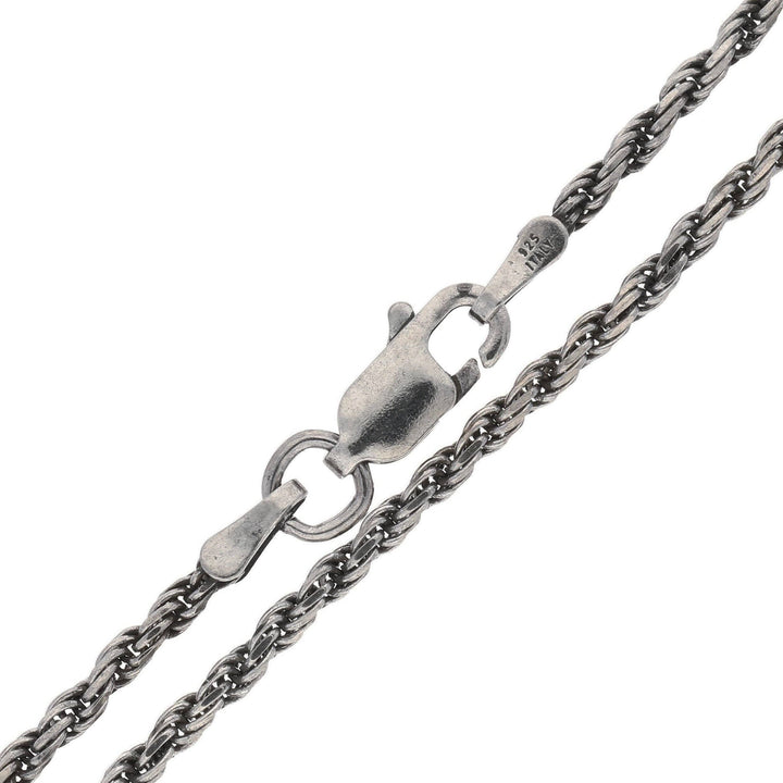 Silver Insanity - 2mm Sterling Silver Antiqued Diamond-Cut Rope Chain Necklace: 24in