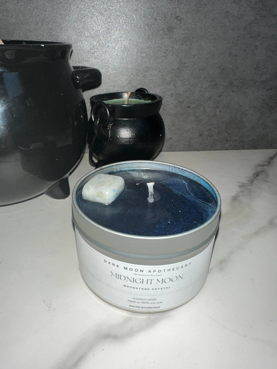 The Dark Moon Apothecary - Midnight Moon 8oz Soy candle with Moonstone Crystal