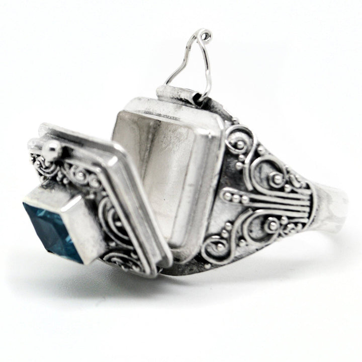 Silver Insanity - Sterling Silver Medieval Blue Topaz Poison Box Ring