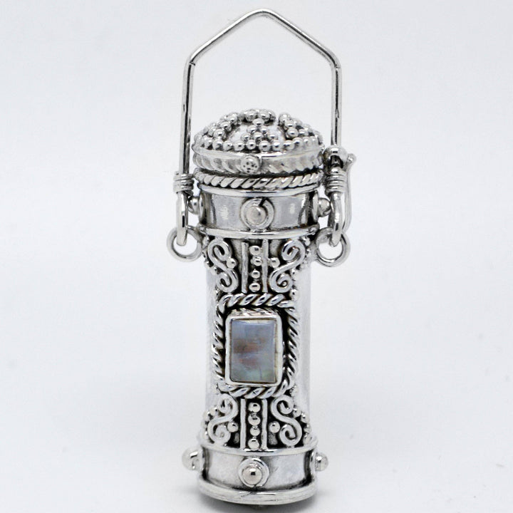 Silver Insanity - Poison Bottle - Tall Sterling Silver Pillbox Urn Pendant: Peridot