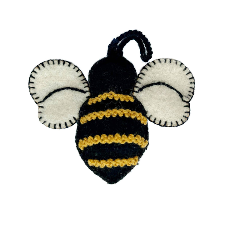 Ornaments 4 Orphans - Bee Embroidered Wool Christmas Ornament: Wings Out