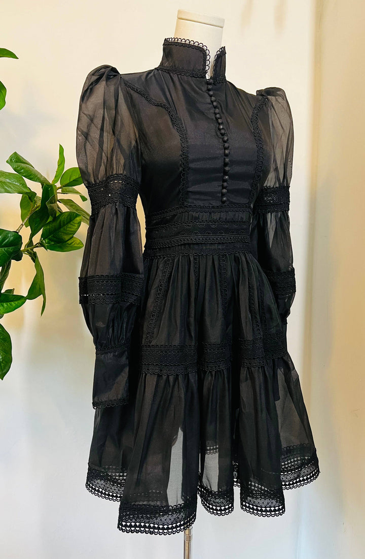 Morgana Dress, Romantic Victorian Inspired Party Dress - BLACK