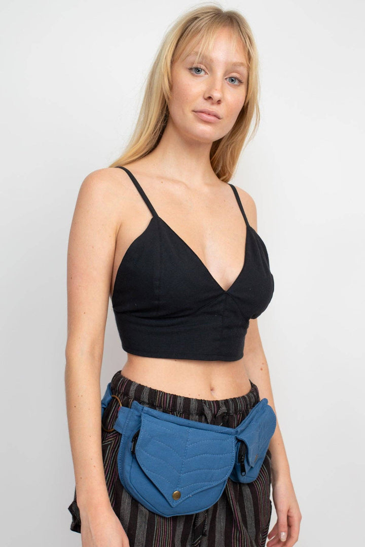 Lakhays Collection Inc. - Cotton two Leaf Pocket Waist Belt: Black / One Size