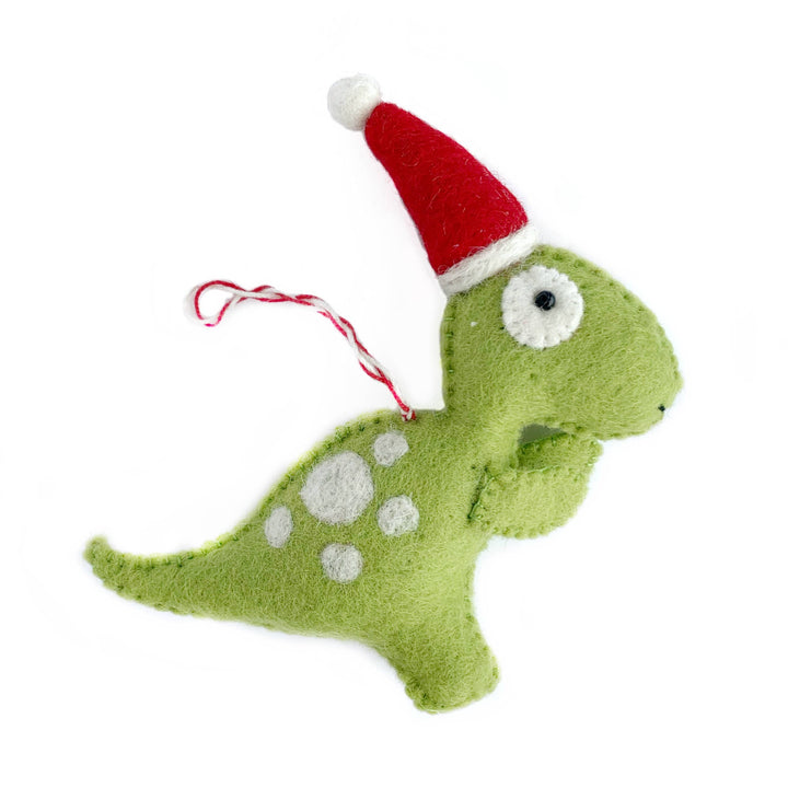 Ornaments 4 Orphans - T-Rex in Santa Hat Felt Wool Dinosaur Ornament