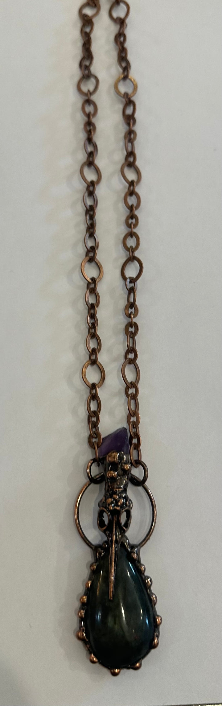 Labradorite and Amethyst with Bird Skull Necklace