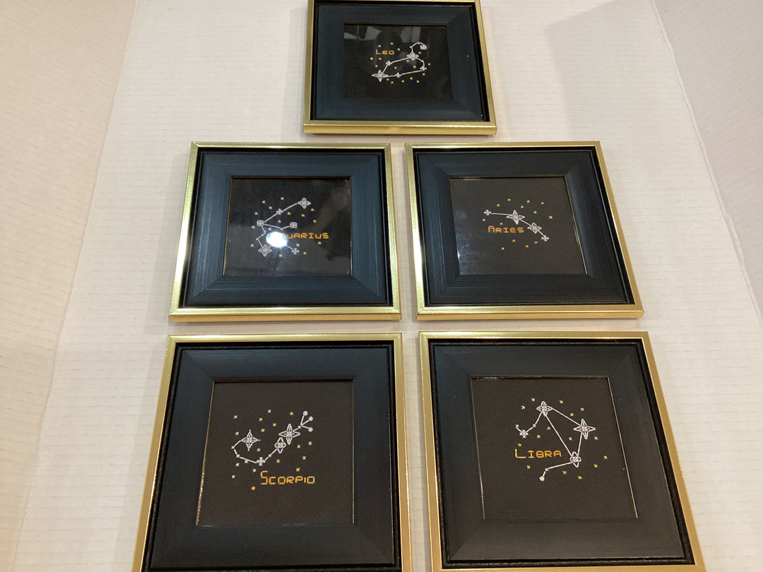 Framed Zodiac Constellation Cross Stitch