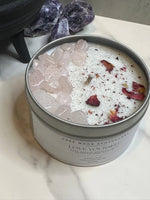 The Dark Moon Apothecary - Love Yourself 8oz Soy candle with Rose Quartz Crystal Chips and Egyptian Rose Petals