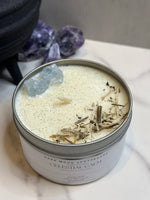 The Dark Moon Apothecary - Trust Yourself 8oz Soy candle with Sodalite Celestite Crystal and Marjoram, Motherwort, and Herba Passiflorae