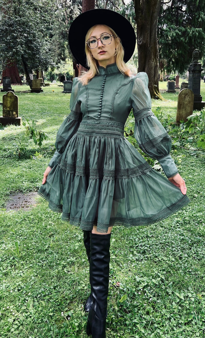 Morgana Dress, Romantic Victorian Inspired Party Dress - SAGE