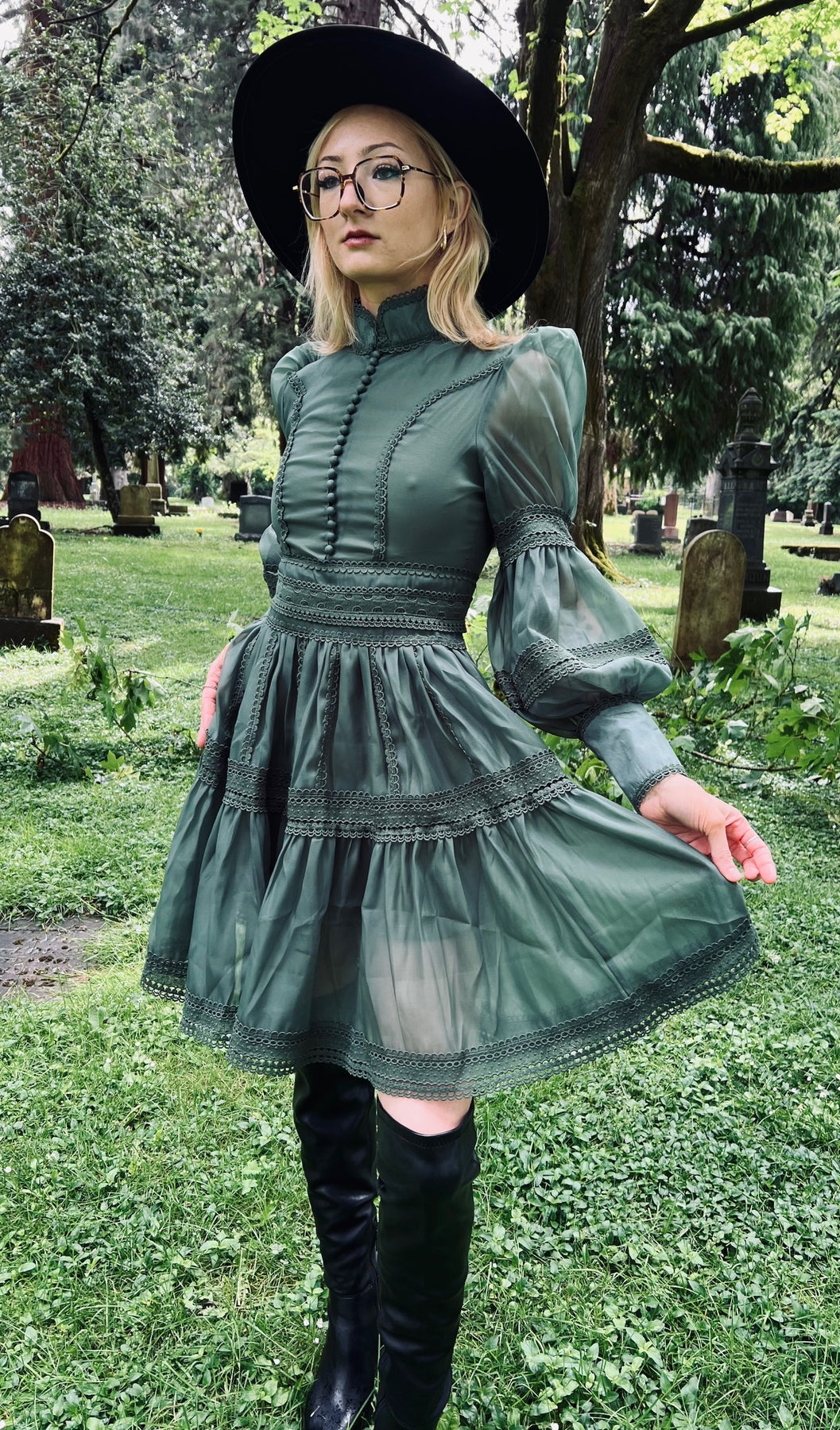 Morgana Dress, Romantic Victorian Inspired Party Dress - SAGE