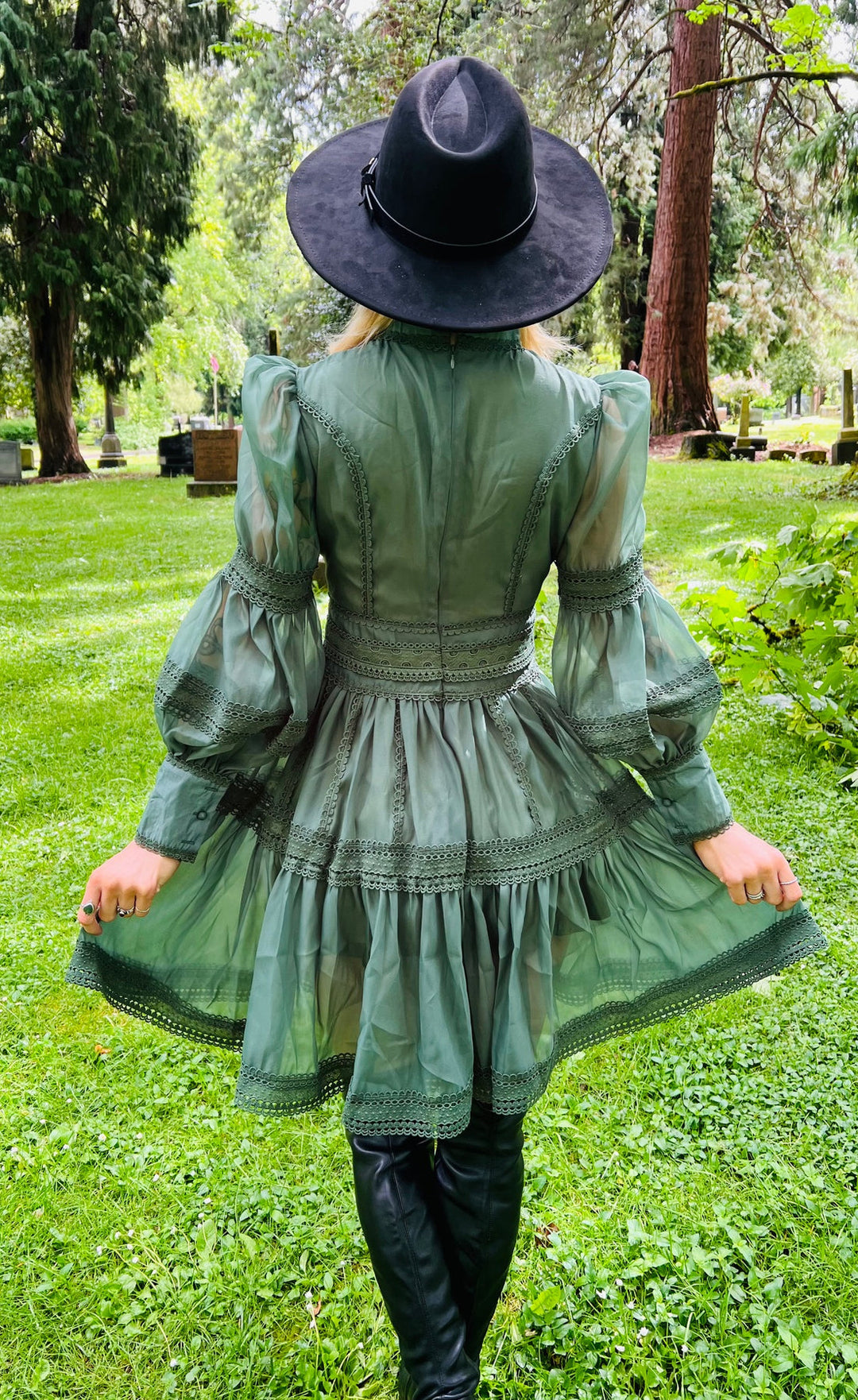 Morgana Dress, Romantic Victorian Inspired Party Dress - SAGE