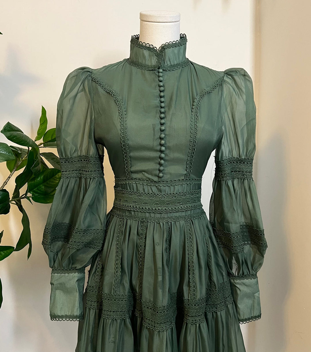Morgana Dress, Romantic Victorian Inspired Party Dress - SAGE