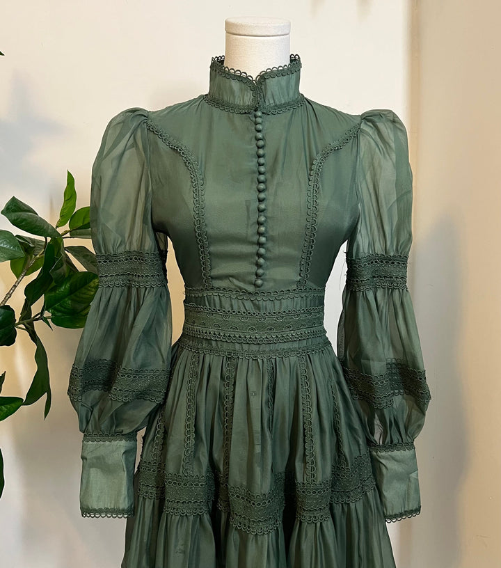 Morgana Dress, Romantic Victorian Inspired Party Dress - SAGE