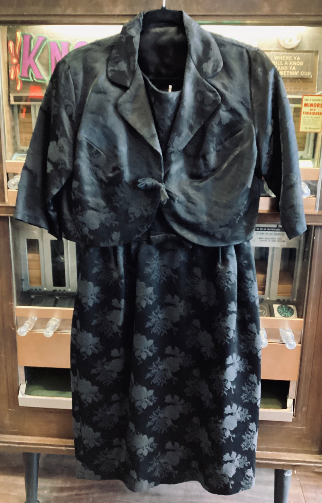 It’s Your Funeral, Vintage Black Floral Knee Length Dress with Matchin