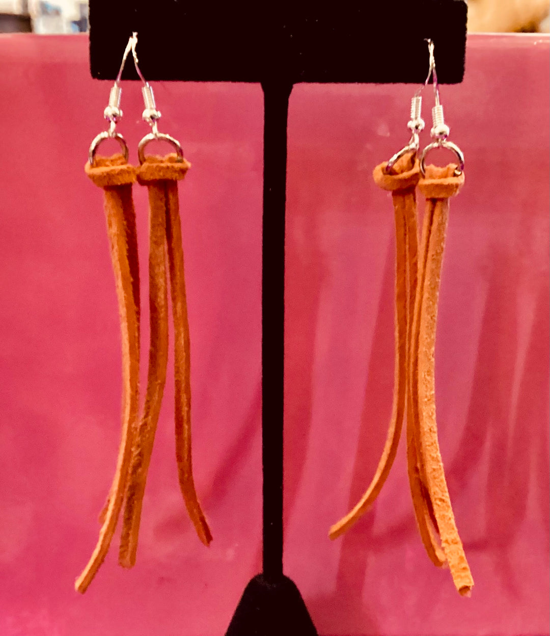 Rustic Leather Tassel Earrings on Hypoallergenic Silver