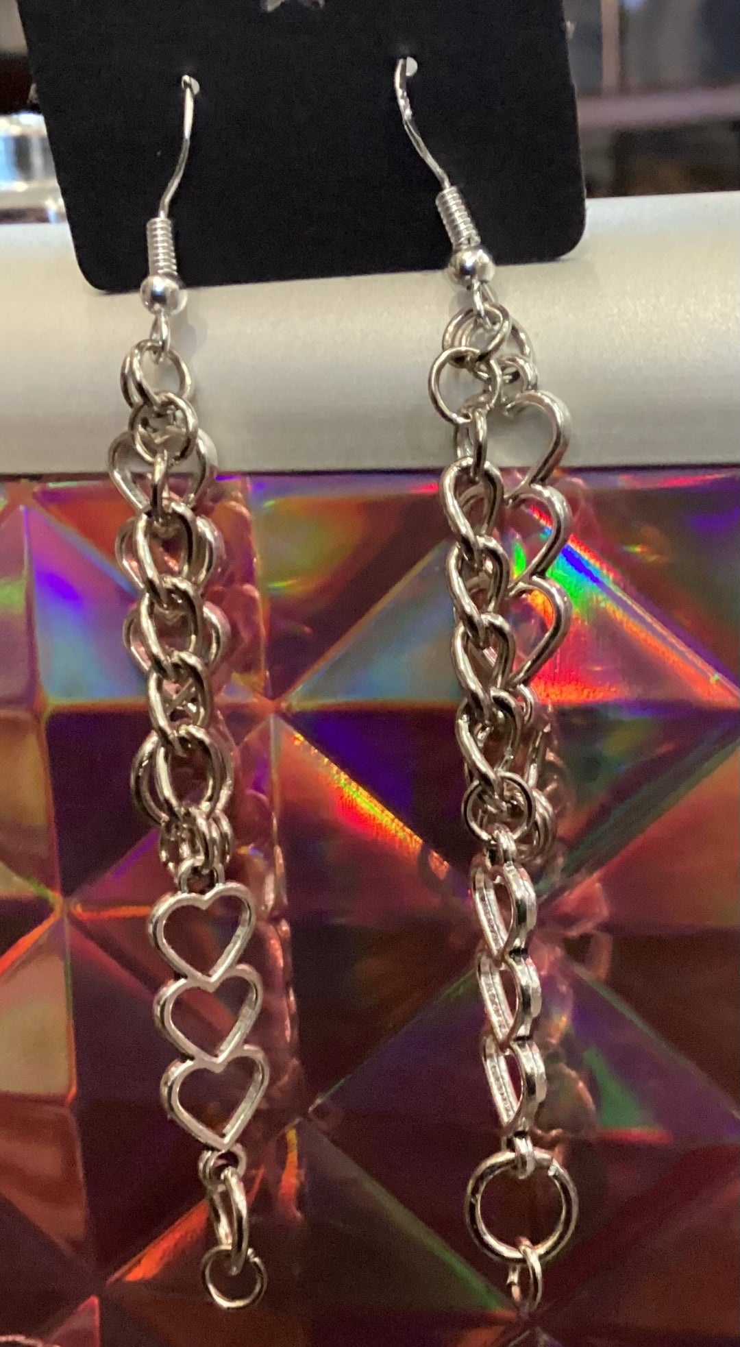 Y2K Silver Cascading Heart Chain Dangle Earrings| Grunge Aesthetic Long Drop
