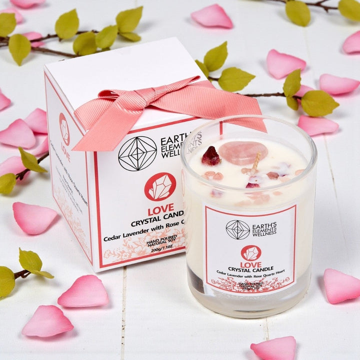 Love Crystal Candle- Honeysuckle with Rose Quartz Heart
