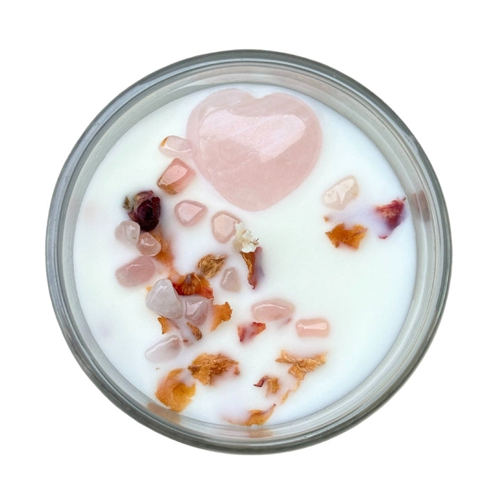 Love Crystal Candle- Honeysuckle with Rose Quartz Heart
