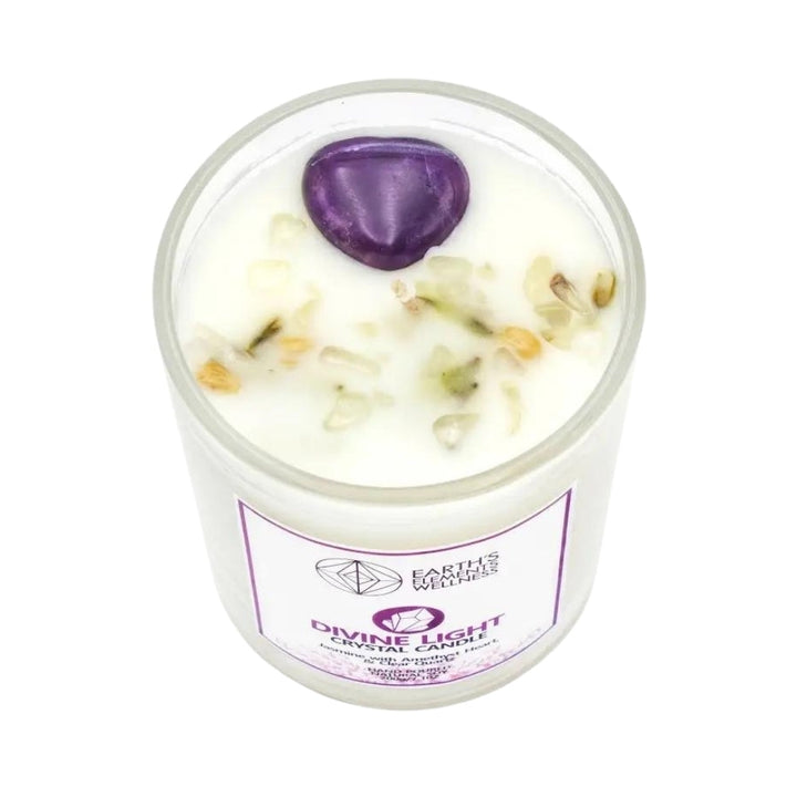 Divine Light Crystal Candle- Jasmine with Amethyst Heart and Clear Quartz