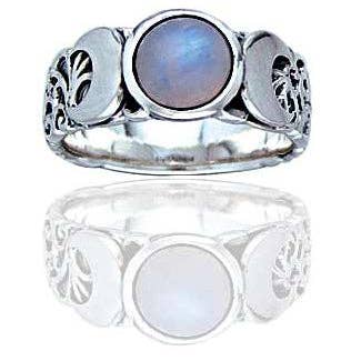 Silver Insanity - Sterling Silver Lunar Moon Phases and Rainbow Moonstone Ring