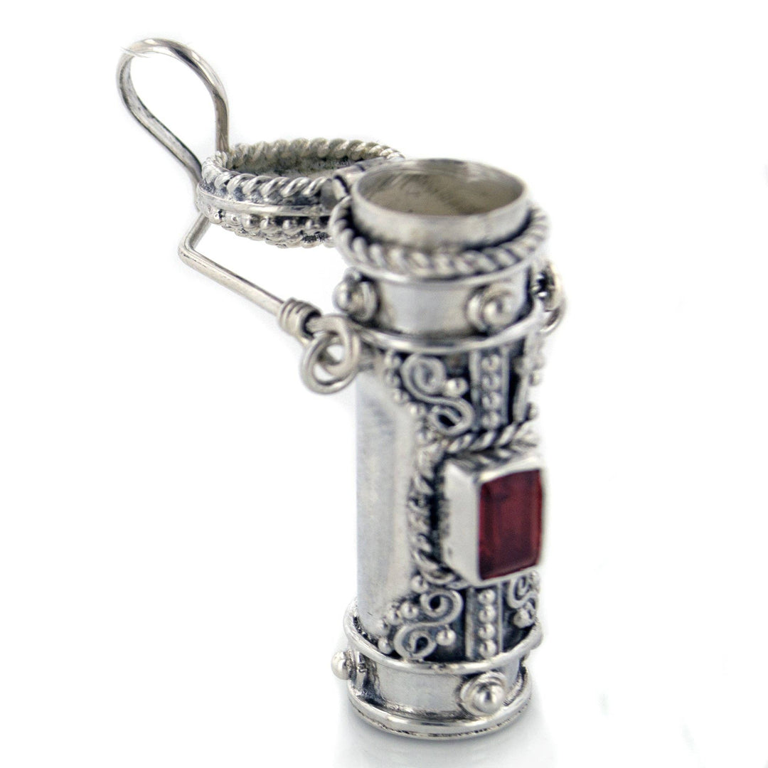 Silver Insanity - Poison Bottle - Tall Sterling Silver Pillbox Urn Pendant: Peridot