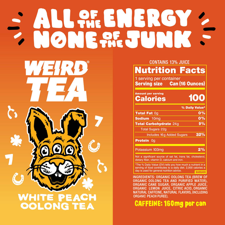 Weird Beverages - Organic White Peach Oolong Iced Tea 16oz Can