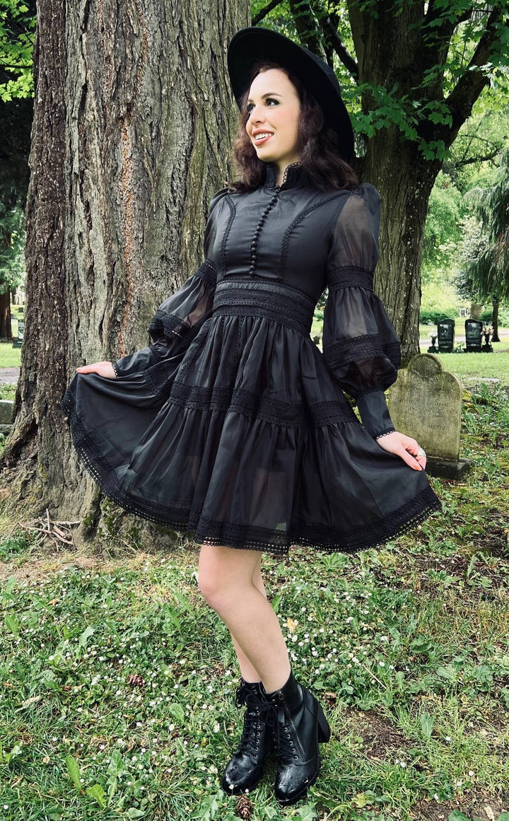 Morgana Dress, Romantic Victorian Inspired Party Dress - BLACK