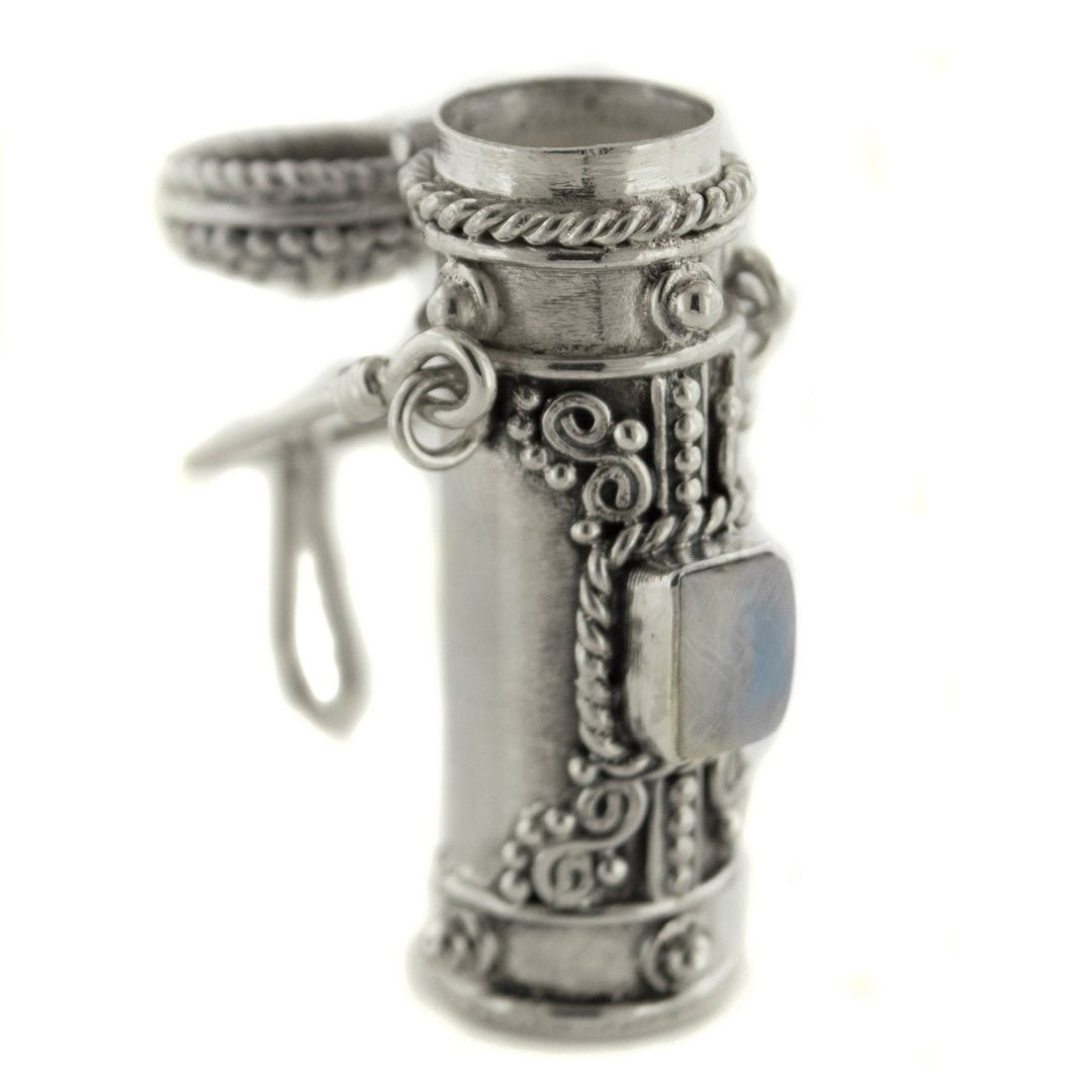 Silver Insanity - Poison Bottle - Tall Sterling Silver Pillbox Urn Pendant: Peridot