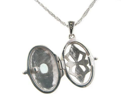 Silver Insanity - Oval Blue Topaz Locket Pendant Sterling Silver Necklace