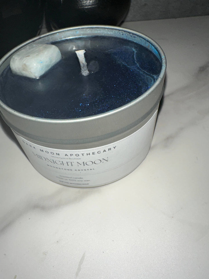 The Dark Moon Apothecary - Midnight Moon 8oz Soy candle with Moonstone Crystal