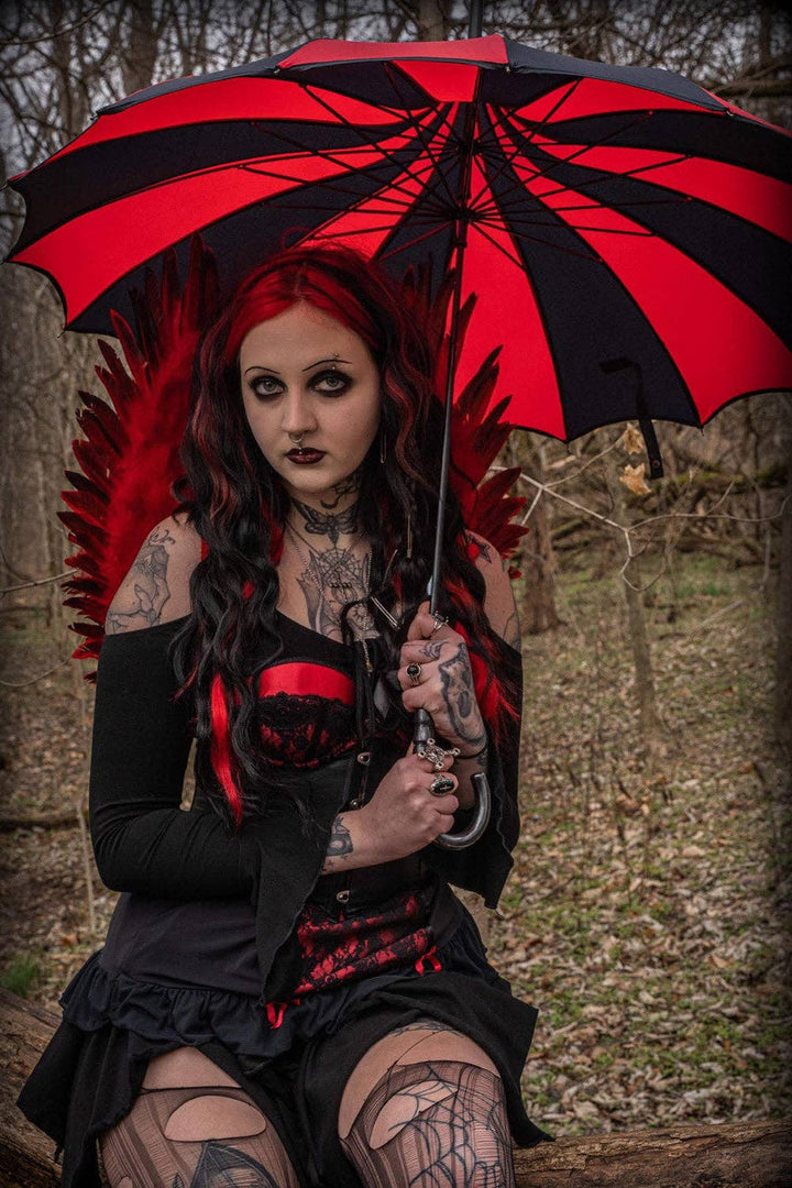 vampirefreaks - Batwing Pagoda Umbrella [BLACK/RED STRIPED]