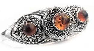 Silver Insanity - Gothic Silver Amber Poison Box Locket Cuff Bracelet