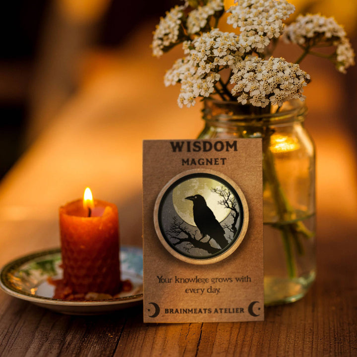 Brainmeats Atelier - Wisdom Magnet – Raven on Full Moon Token for Students