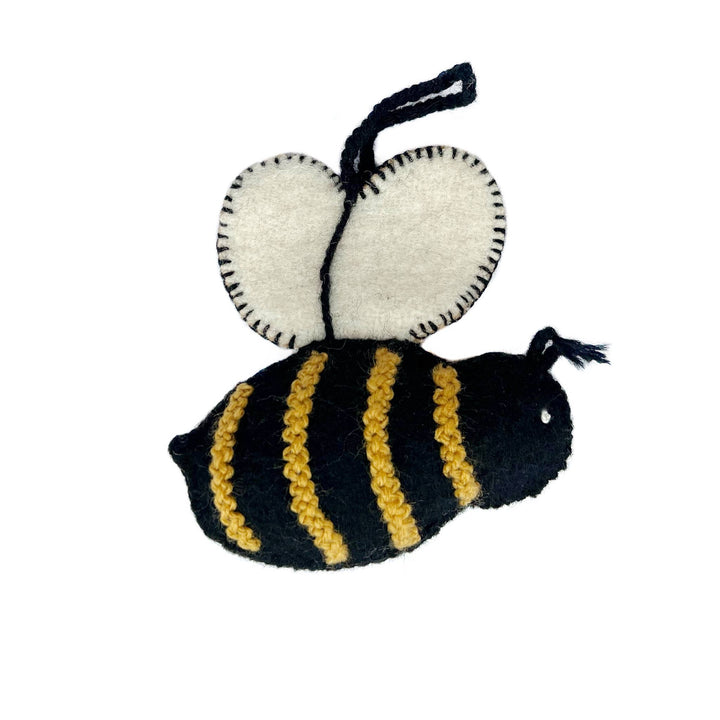 Ornaments 4 Orphans - Bee Embroidered Wool Christmas Ornament: Wings Out