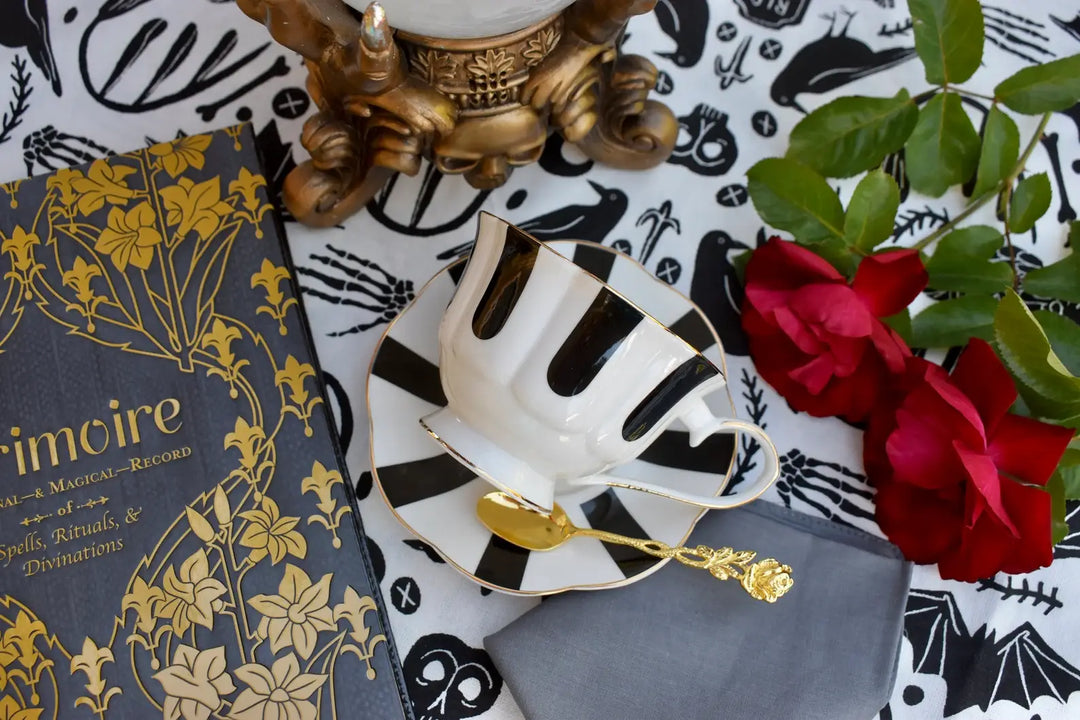 Black and White Teacup and Saucer