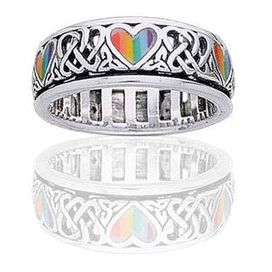 Silver Insanity - Sterling Silver Celtic Knot and Rainbow Peace Heart Spinning Ring