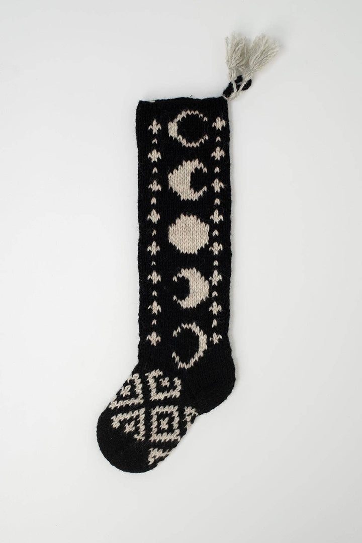 Lakhays Collection Inc. - Pure Wool Handcrafted Celestial Hand Knit Felt Home Stocking: Moon Cycle / One Size