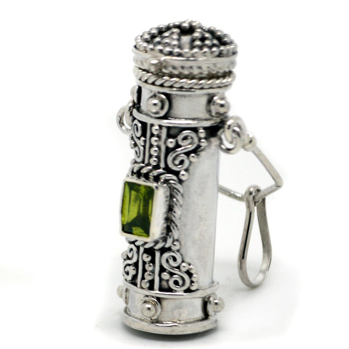 Silver Insanity - Poison Bottle - Tall Sterling Silver Pillbox Urn Pendant: Amethyst